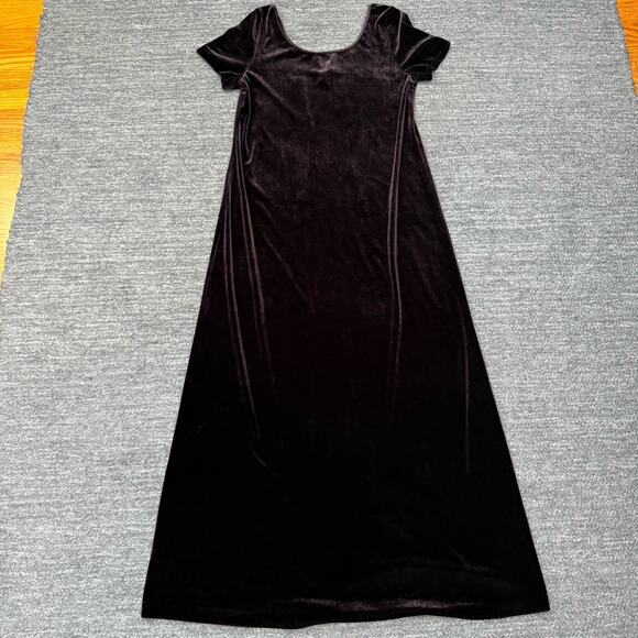 Vintage Laura Ashley Dress Women Large Purple Velvet Maxi Short Sleeve 90s Y2K - Picture 1 of 11